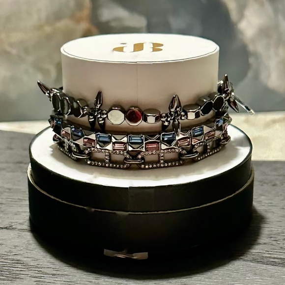 Bomb Party Jewelry - Bomb Party Edgy Bracelet Stack – Hematite Plated, Lab-Created Stones